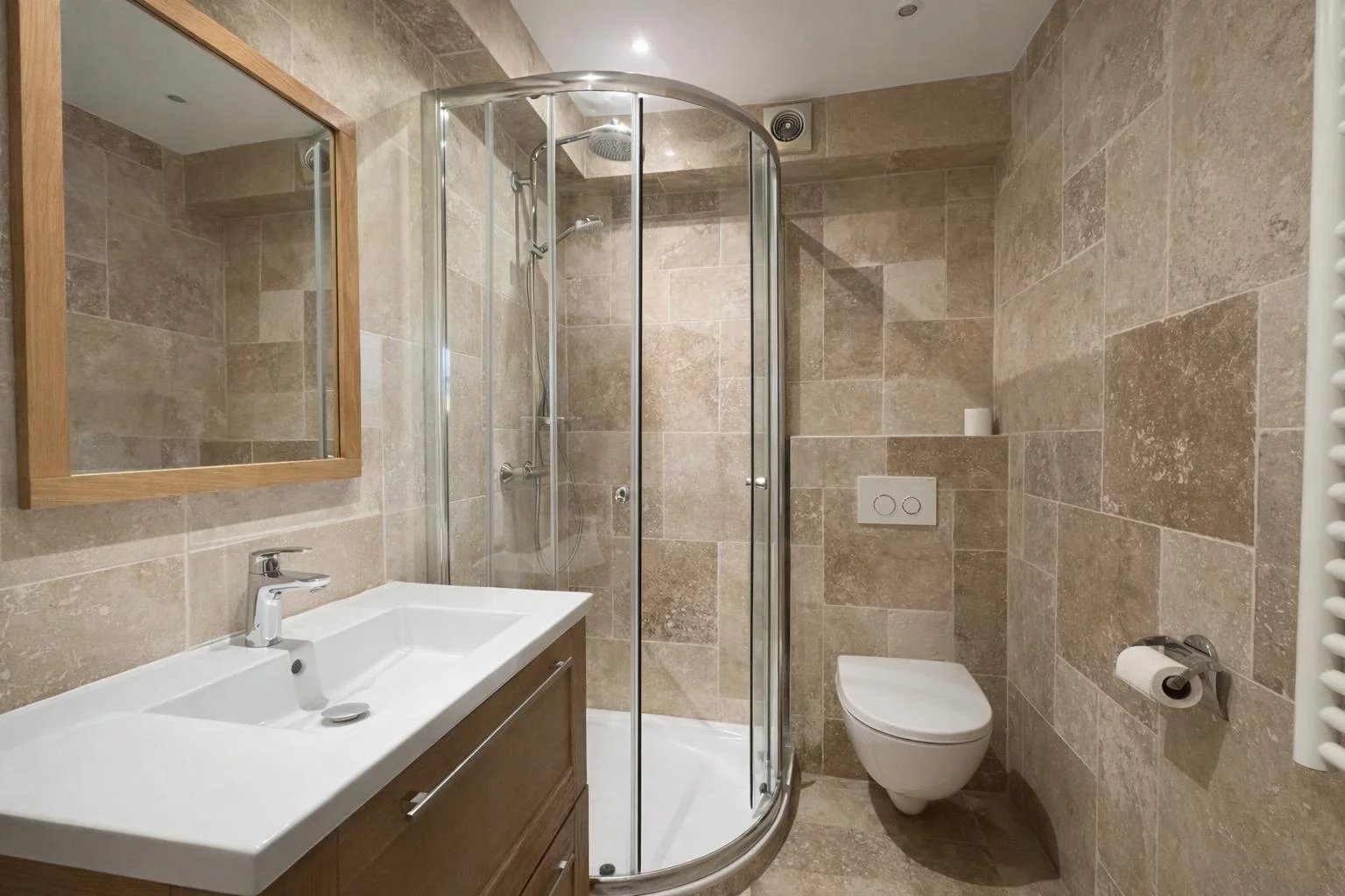 Modern bathroom Modern bathroom with shower, sink and toilet.