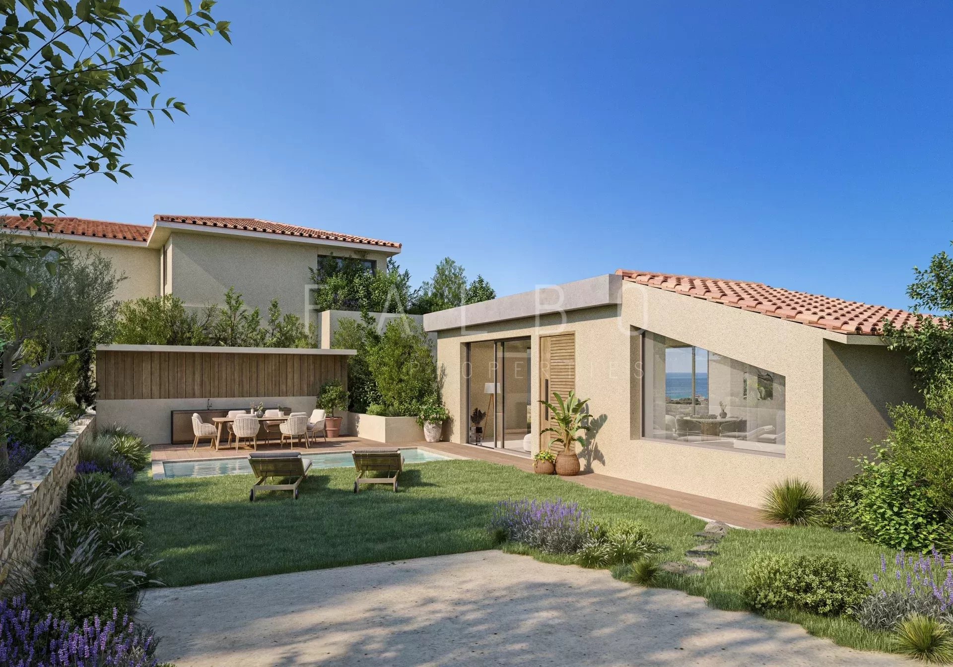 Contemporary villa in Cassis New architect-designed villa with sea and garden views in Cassis.
