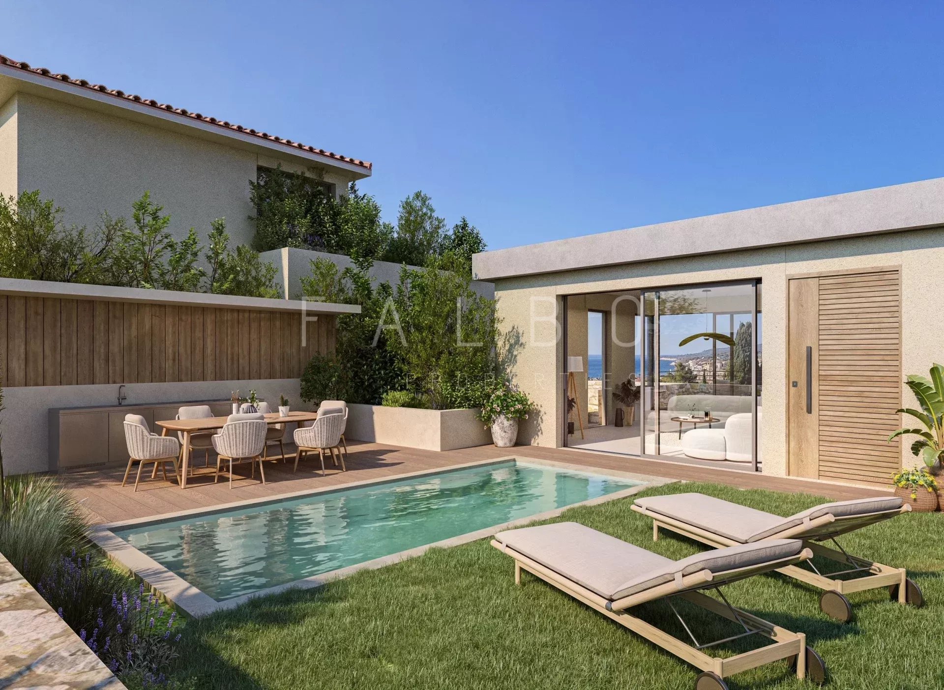 Contemporary villa in Cassis New architect-designed villa with swimming pool and garden in Cassis, sea view.