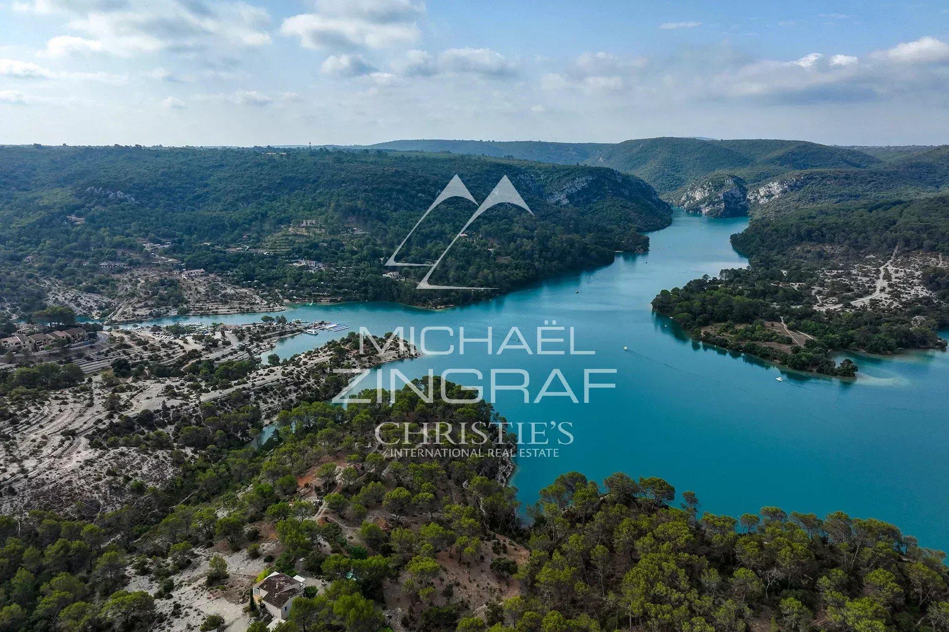 Panoramic view of Lake Esparron and the Verdon Gorges