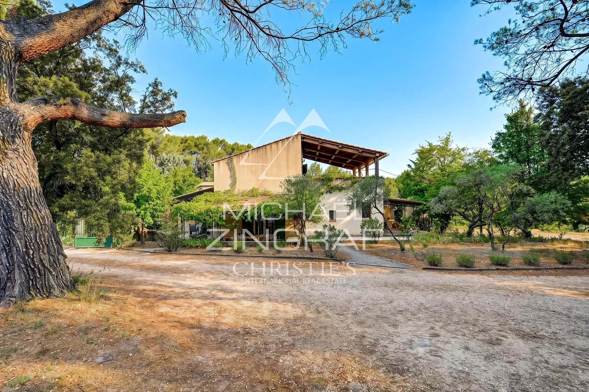 Family home with two apartments and olive grove in Fuveau, surrounded by greenery.