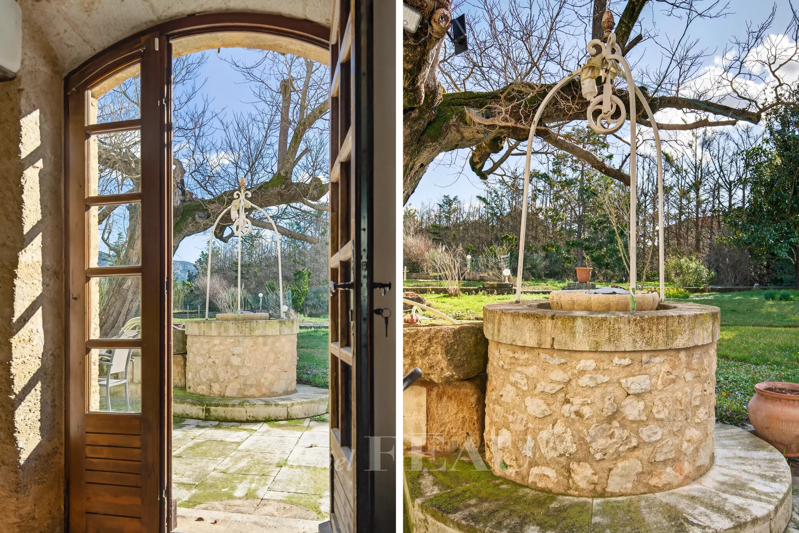 View of a stone well in the garden of a Provençal farmhouse in Cavaillon.
