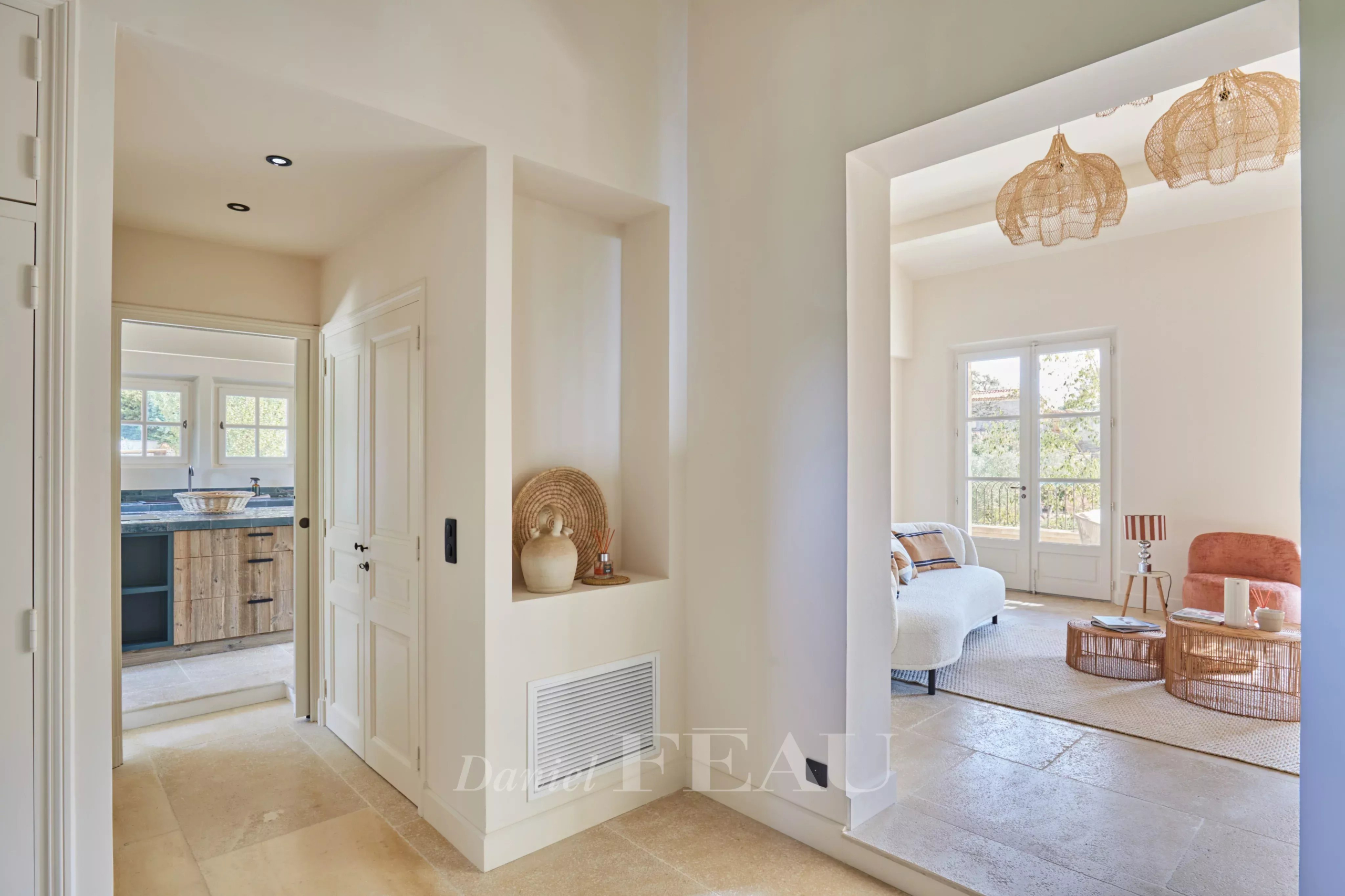 Interior of a renovated house Interior of a renovated house with a bright entrance hall and modern decorative elements.