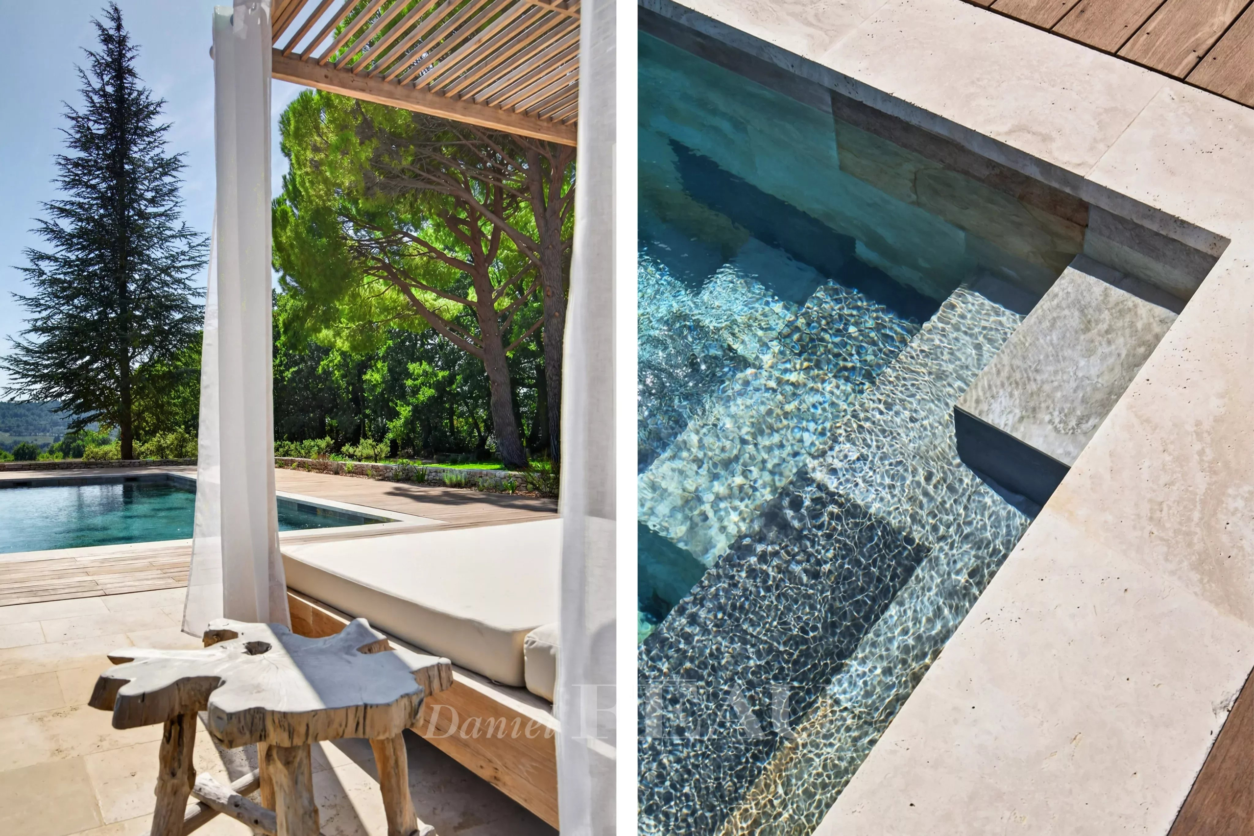 Propriété rénovée à Lourmarin Vue d'une propriété rénovée avec piscine et terrasse à Lourmarin, entourée de verdure.