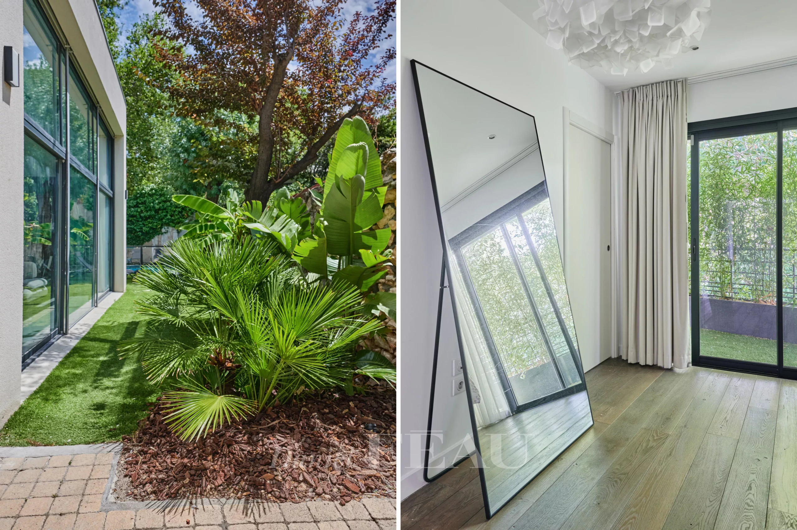 Vue extérieure d'une maison contemporaine avec jardin et piscine à Marseille 8ème.