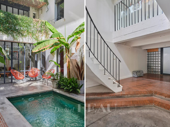 House with swimming pool and green patio in Marseille 7th arrondissement, rehabilitation of a former printing works.