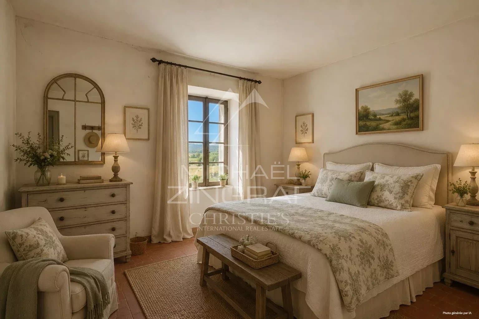 Chambre d'un mas XVIIIe à rénover avec vue sur le Luberon