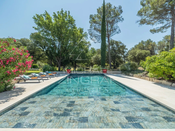 Swimming pool surrounded by greenery in a 15-hectare park near L'Isle-sur-la-Sorgue.