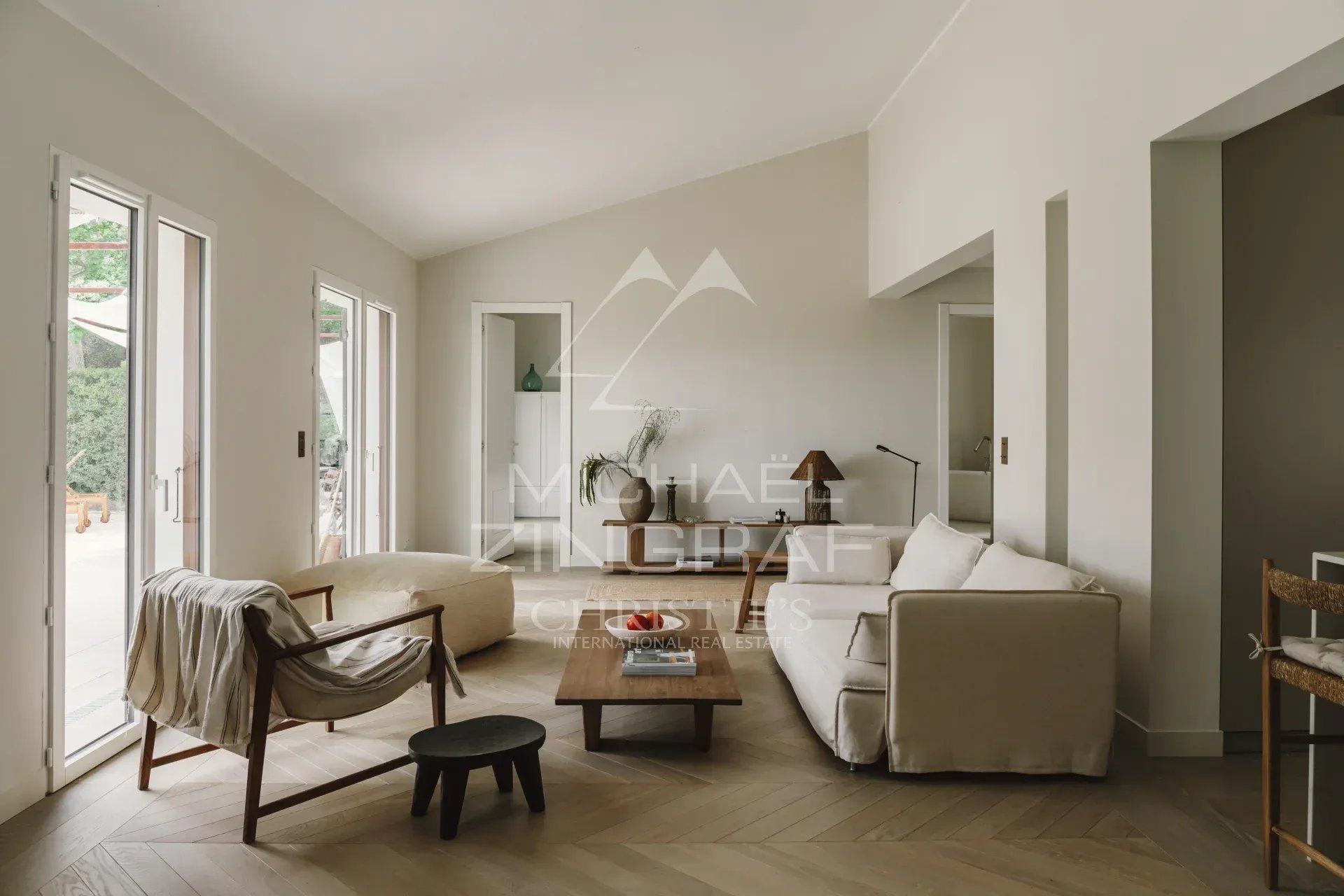 Living room of a renovated villa Interior of a renovated villa with a bright and modern living room.