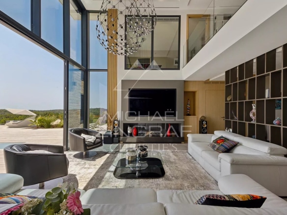 Interior of a contemporary villa with sea views in Roquefort-les-Pins.