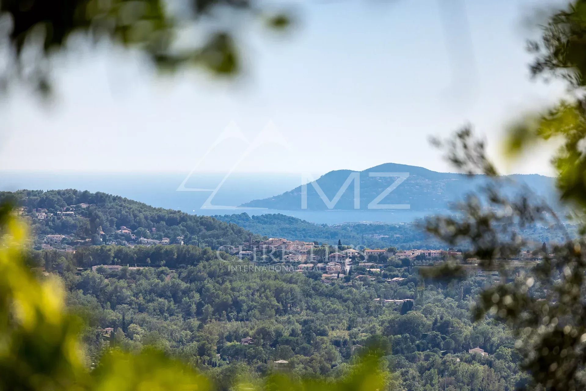 Panoramic view from a villa Panoramic view from a villa in Châteauneuf-Grasse, with the sea in the background.