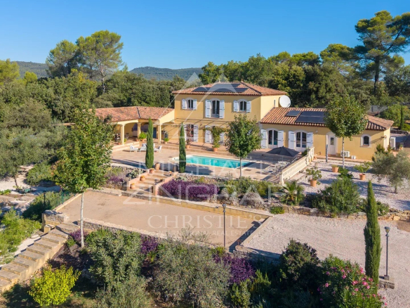 Propriété avec piscine et terrasse entourée de vignes et d'oliviers à Besse-sur-Issole, Provence.