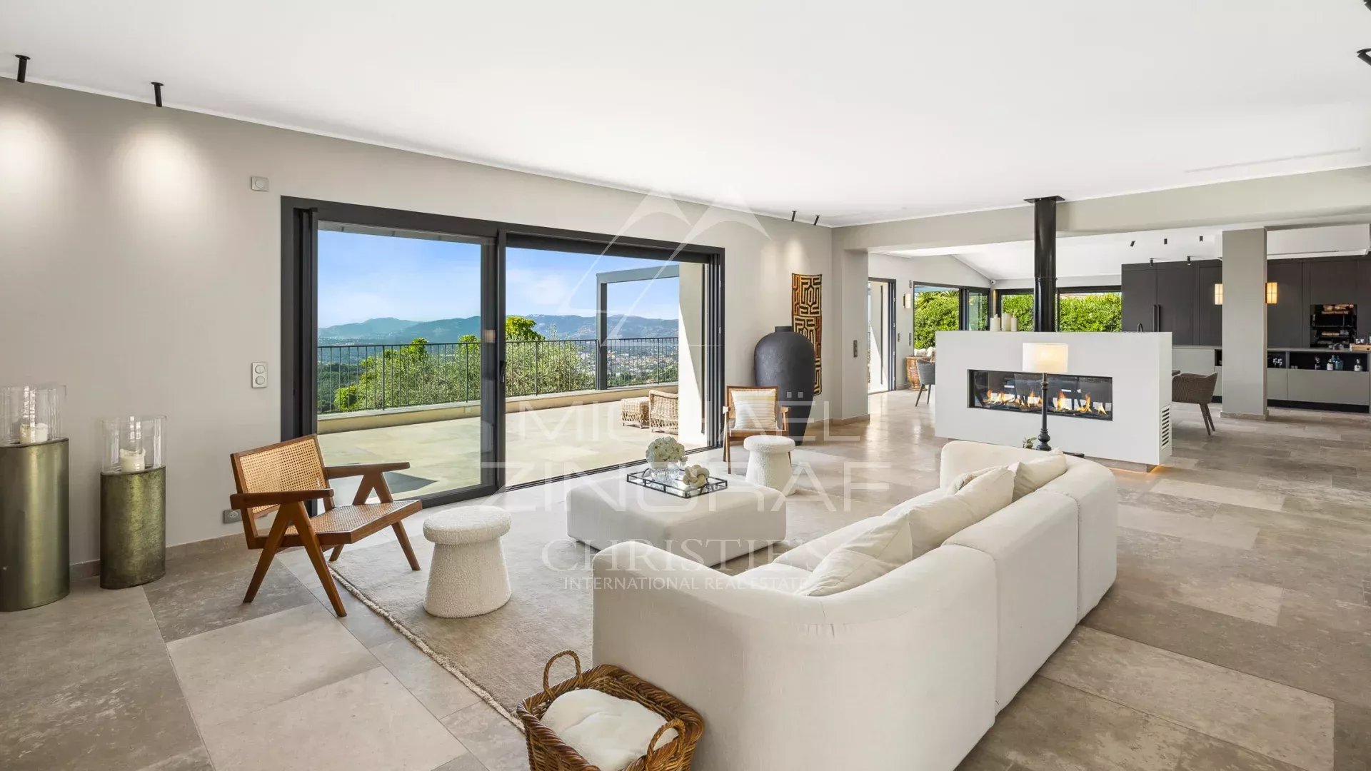 Interior of a villa in Châteauneuf-Grasse Interior of a modern villa with sea views, bright and open living room.