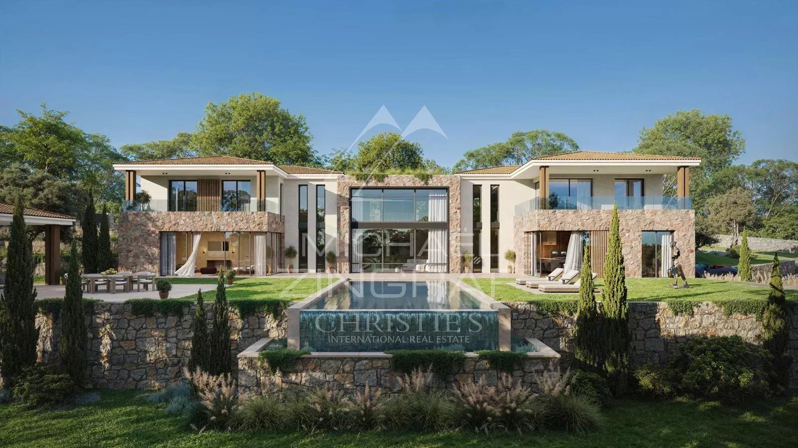 Contemporary country house in Mougins with panoramic views of the hills and the sea.