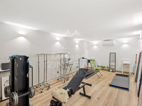 Modern gym with fitness equipment in a renovated villa in Mougins.