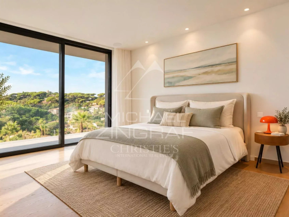 Modern room with views of nature and elegant decor.