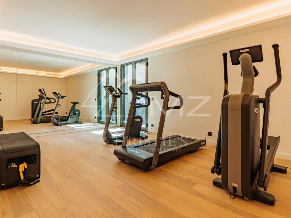 Modern gym with fitness equipment in a villa.
