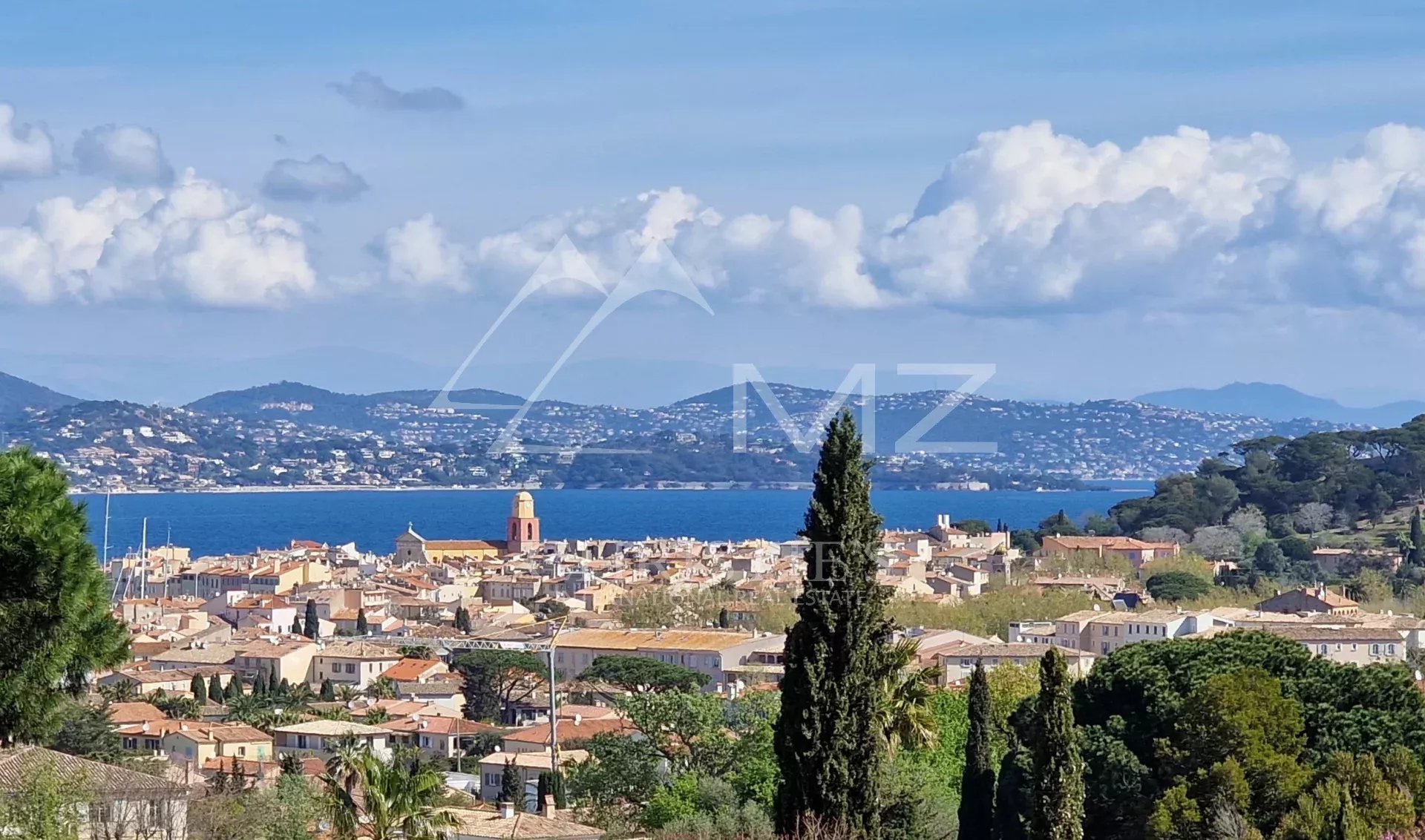 View of Saint-Tropez Panoramic view of the Gulf of Saint-Tropez and the village from a contemporary villa.