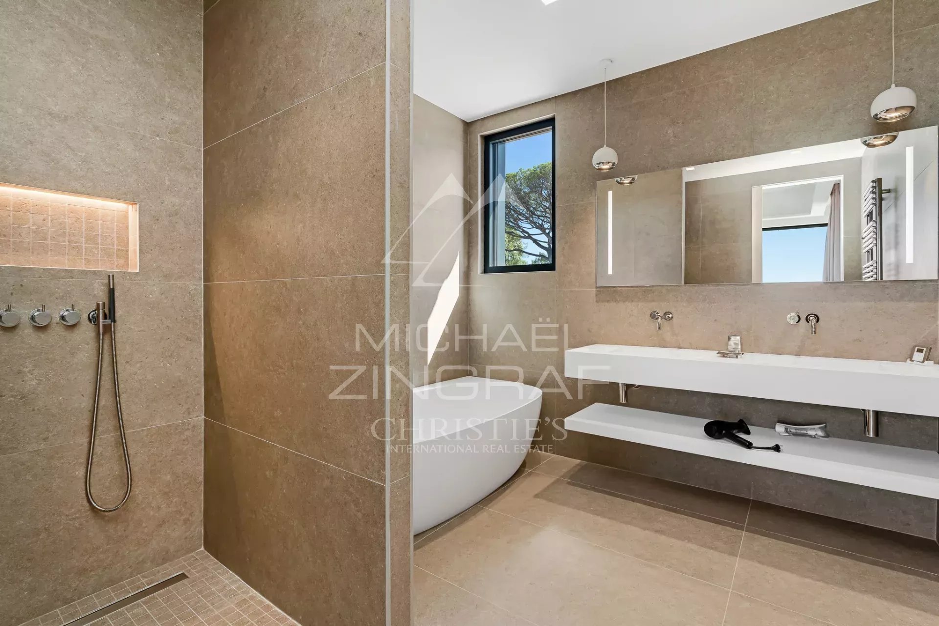 Contemporary bathroom Modern bathroom with shower and bathtub, natural lighting