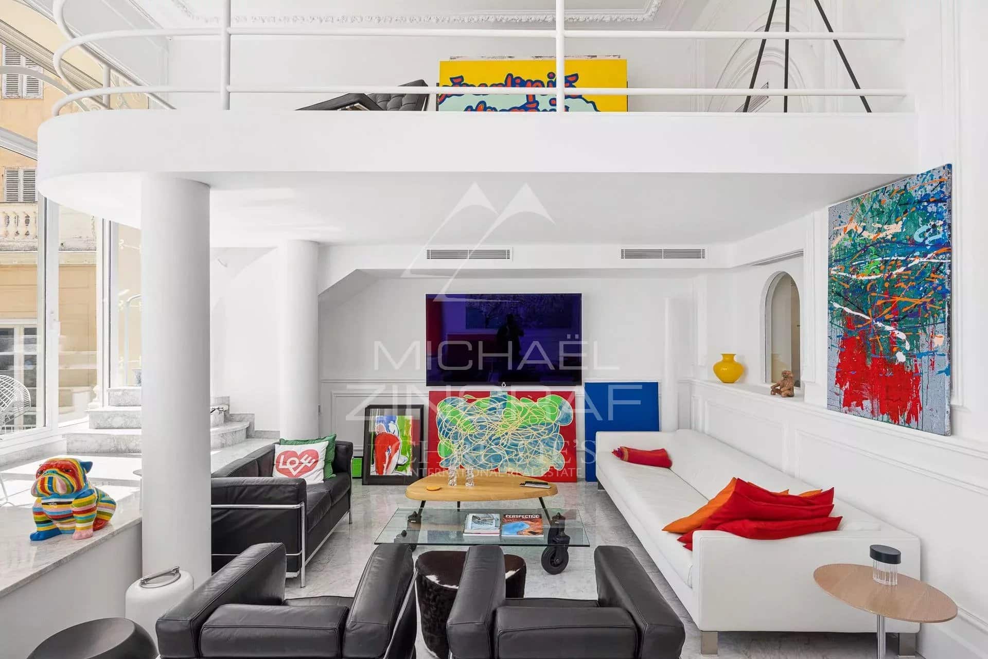 Exceptional apartment in Menton Interior of an elegant apartment with a spacious living room and works of art, Menton.