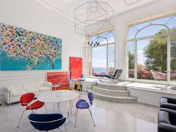 Interior of an exceptional apartment in Menton, with sea view and Belle Époque decor.