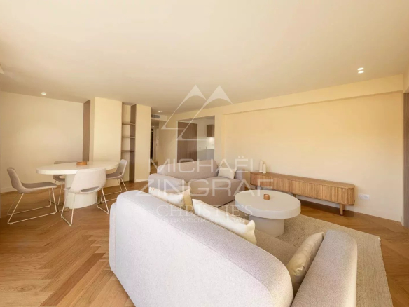 Interior of a modern apartment with living room and dining room, Antibes.