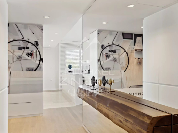 Interior of an apartment in Cannes with design elements inspired by yachting.