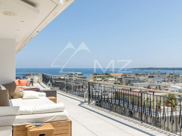 Penthouse avec terrasse offrant une vue panoramique sur la mer à Cannes, secteur Palm Beach.