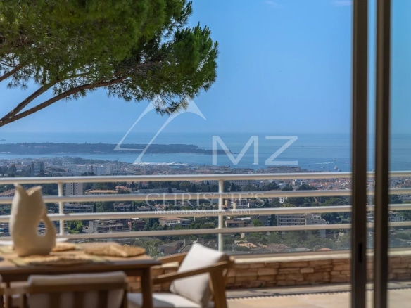 Panoramic view of the Bay of Cannes and the Mediterranean from an apartment in Le Cannet.