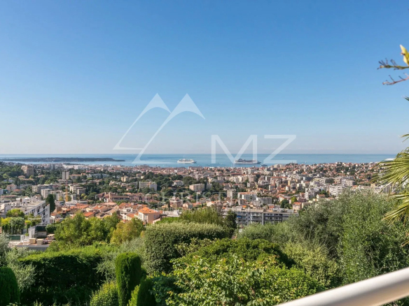 Panoramic view of the Bay of Cannes and the Mediterranean from an apartment.