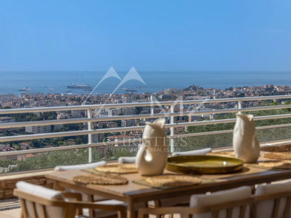 Panoramic view of the Bay of Cannes from an apartment terrace in Le Cannet.