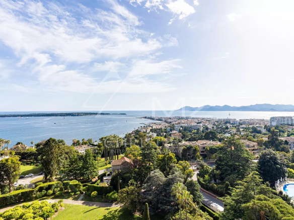 Panoramic view of the sea and the city from a penthouse in Cannes