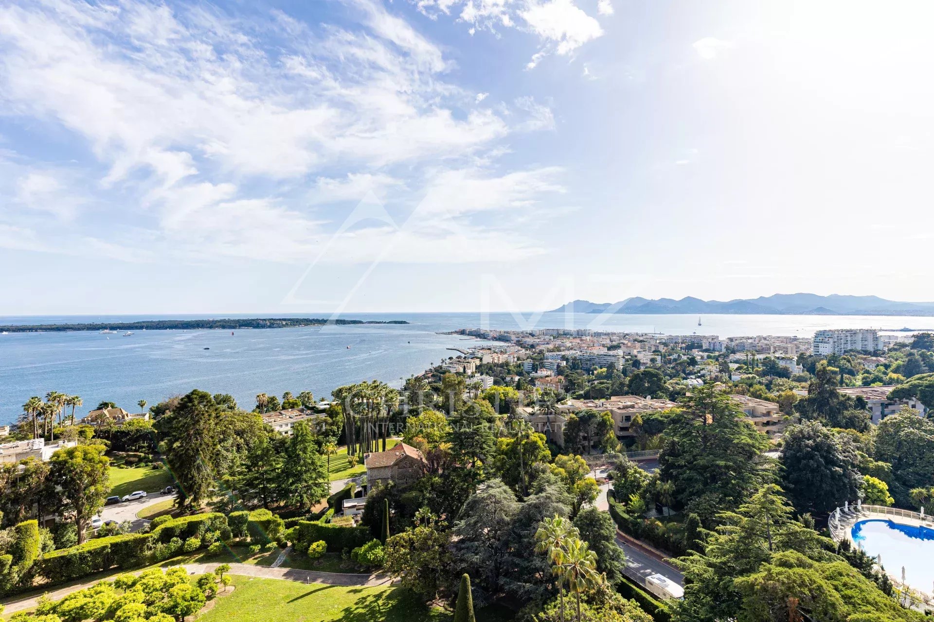 Panoramic view of the sea and the city from a penthouse in Cannes