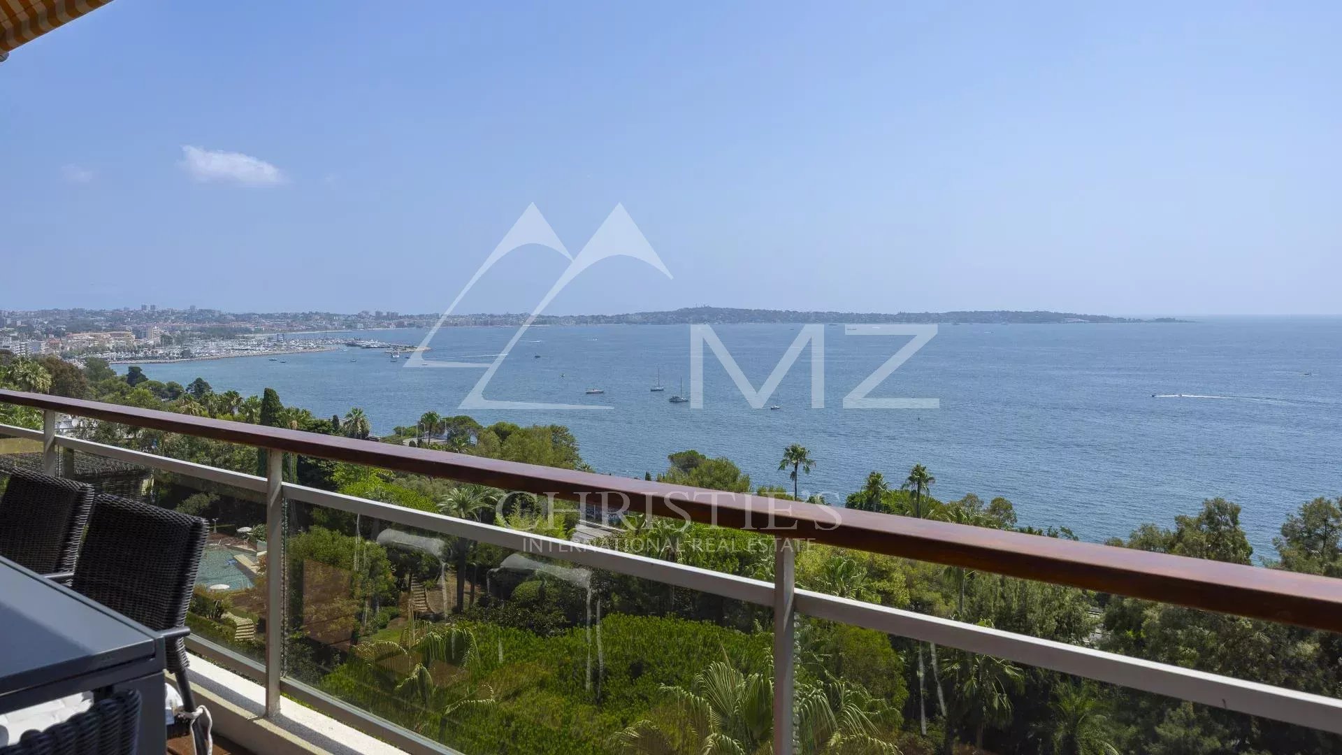 Panoramic sea view from a top-floor apartment in Cannes.
