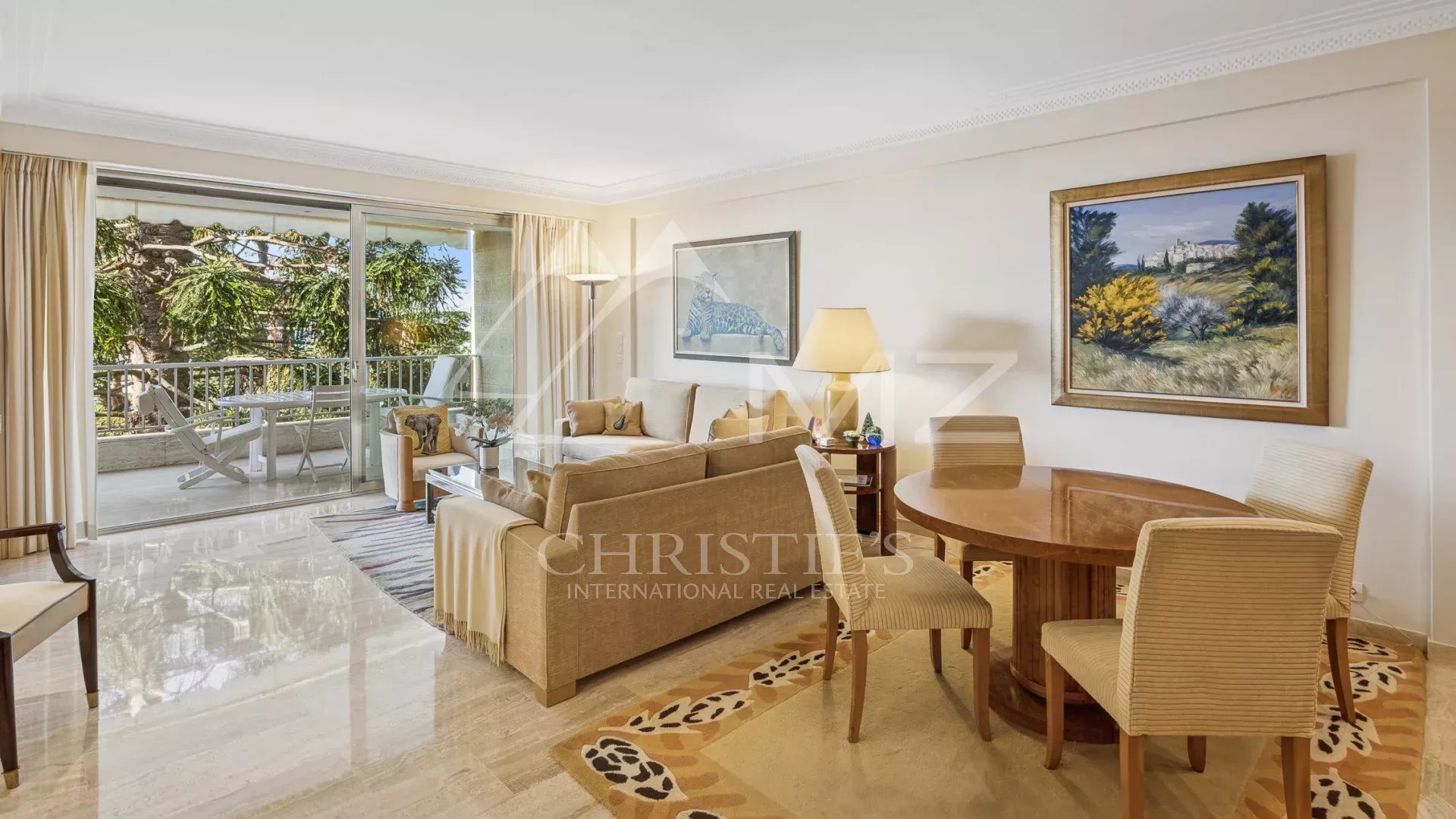 Contemporary apartment in Cannes Interior of a contemporary apartment in Cannes with living room and dining room.