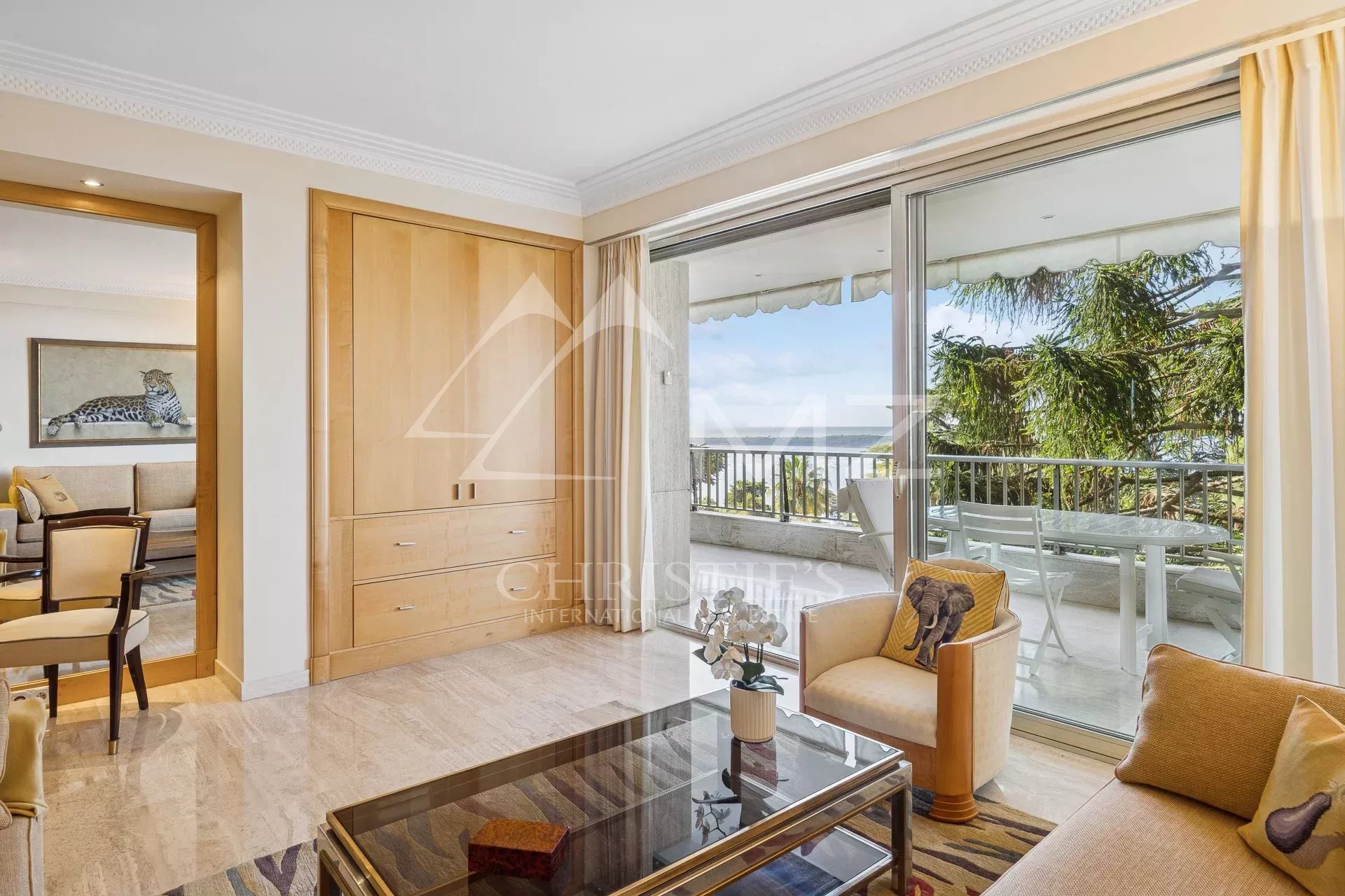 Contemporary apartment in Cannes Interior of a contemporary apartment in Cannes with sea view, bright living room and terrace.