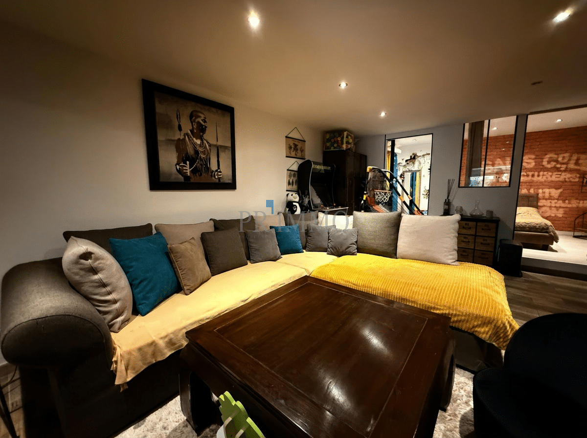 Home showroom with grocery store Spacious living room with sofa and interior decoration, house with grocery store in Roquebrune-sur-Argens.