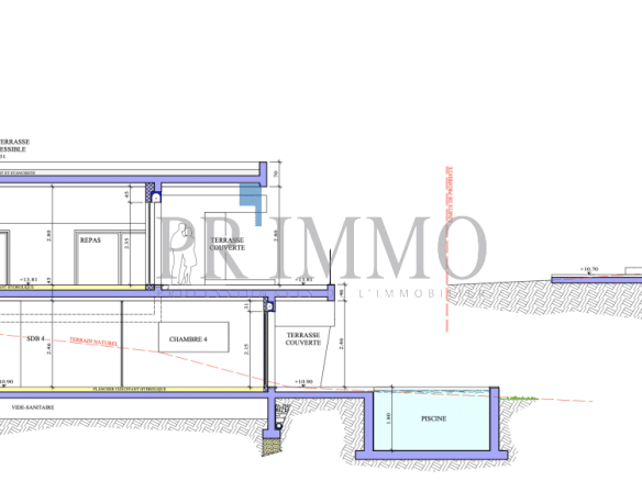 Plans de construction d'une villa contemporaine avec piscine et garage.