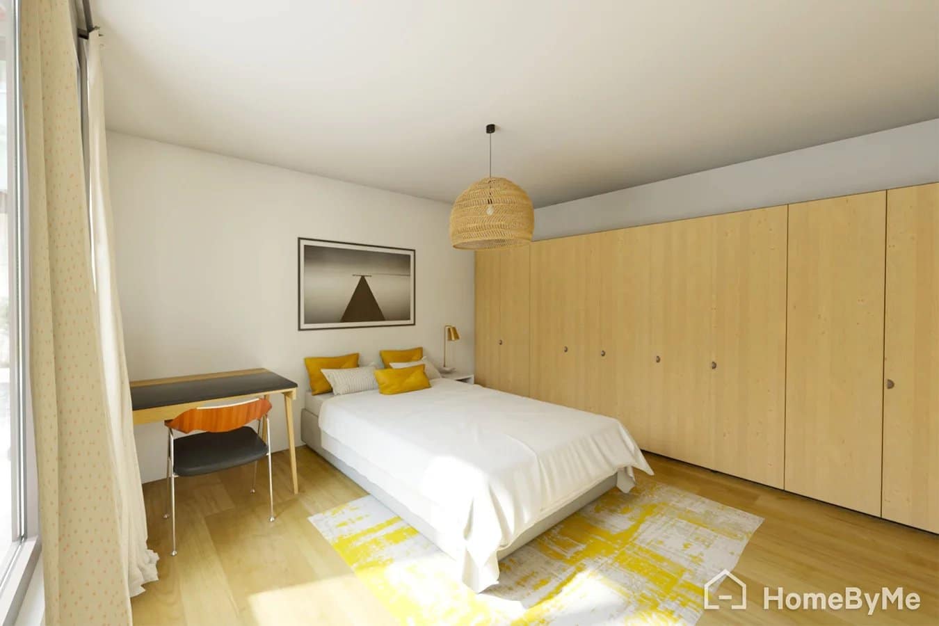 Room in a 62 m2 apartment in Paris 13th arrondissement, with double bed and wooden storage.