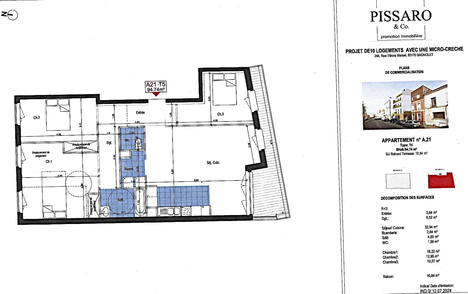 Floor plan of a 4-room apartment in Montreuil Floor plan of a 4-room apartment with terrace in a luxury residence in Montreuil.
