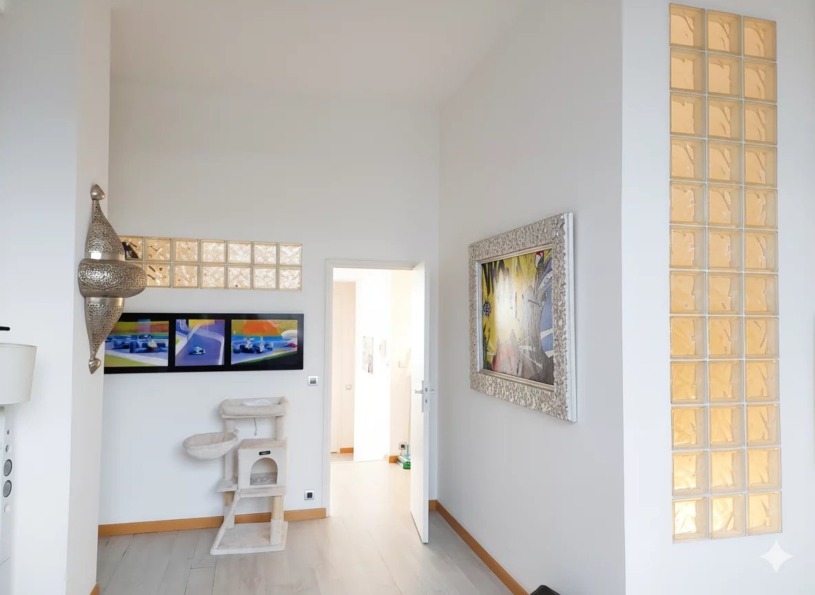 Interior of a duplex in Courbevoie Interior of a bright duplex with modern decor and artwork, located on the 5th floor in Courbevoie.