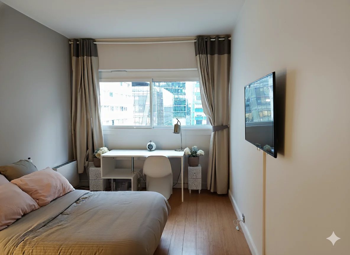 Duplex room in Courbevoie Room in a bright duplex in Courbevoie with views of modern buildings.