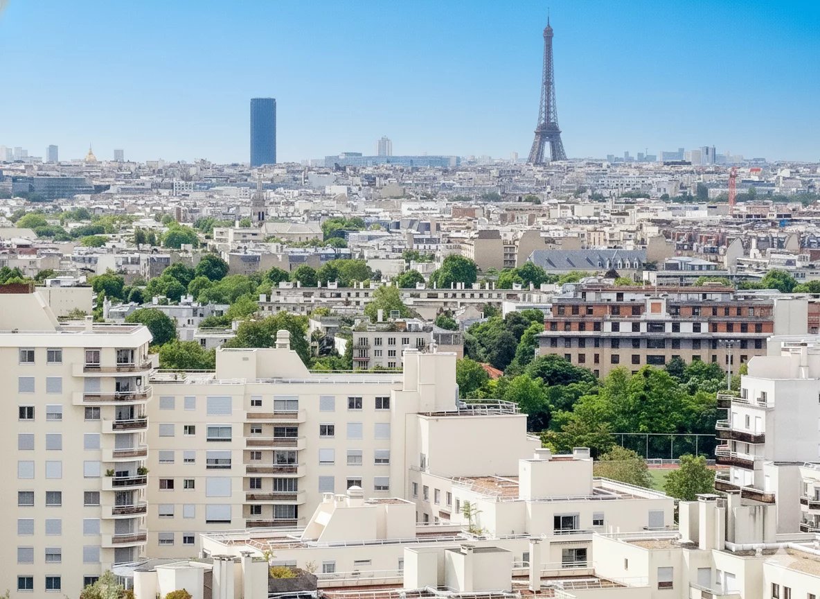 Duplex avec vue sur Paris à Courbevoie Vue panoramique sur Courbevoie et la Tour Eiffel depuis un duplex.