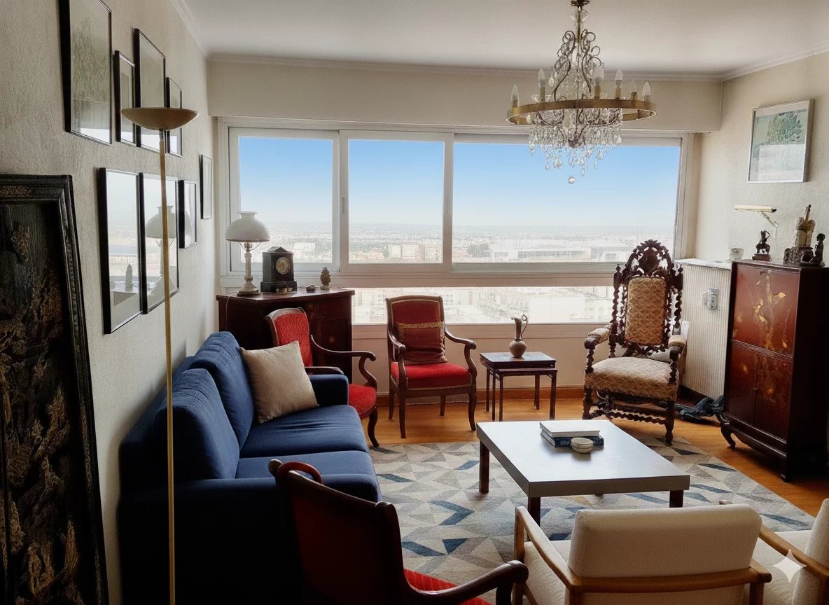 Duplex d’exception à Courbevoie Intérieur d'un duplex à Courbevoie avec vue panoramique sur Paris, mobilier élégant et lumineux.