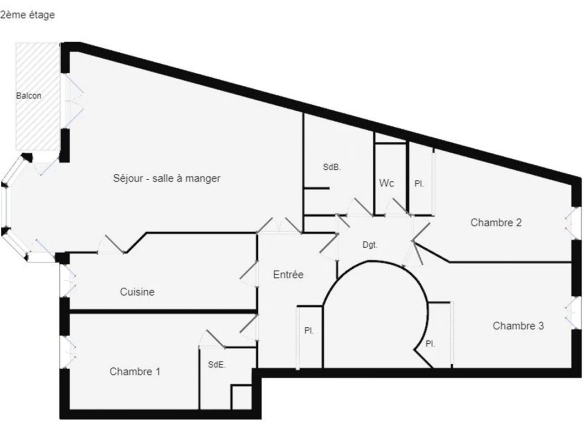 Plan d'un appartement de 4 pièces au 2ᵉ étage avec balcon à Boulogne-Billancourt.