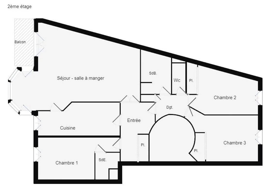 Plan d’appartement à Boulogne-Billancourt Plan d'un appartement de 4 pièces au 2ᵉ étage avec balcon à Boulogne-Billancourt.