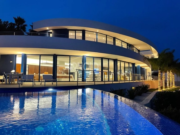 Modern villa with swimming pool, sea view in Calpe, Spain.