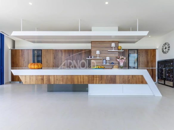 Modern and sleek kitchen in a villa in Calpe overlooking the Mediterranean Sea.