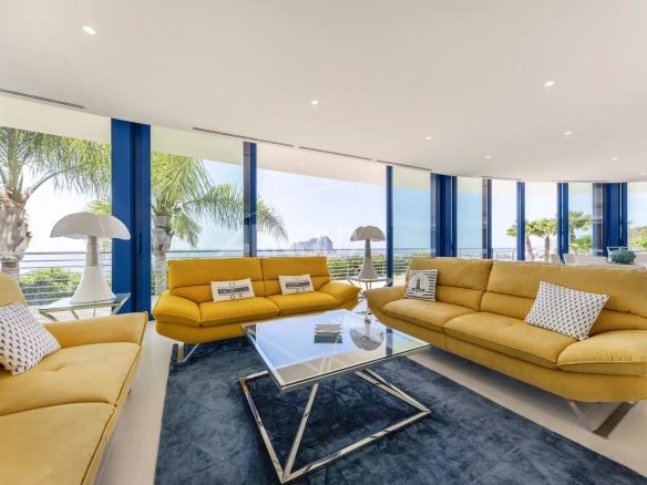 Modern and bright interior of a villa with sea views in Calpe, Spain.