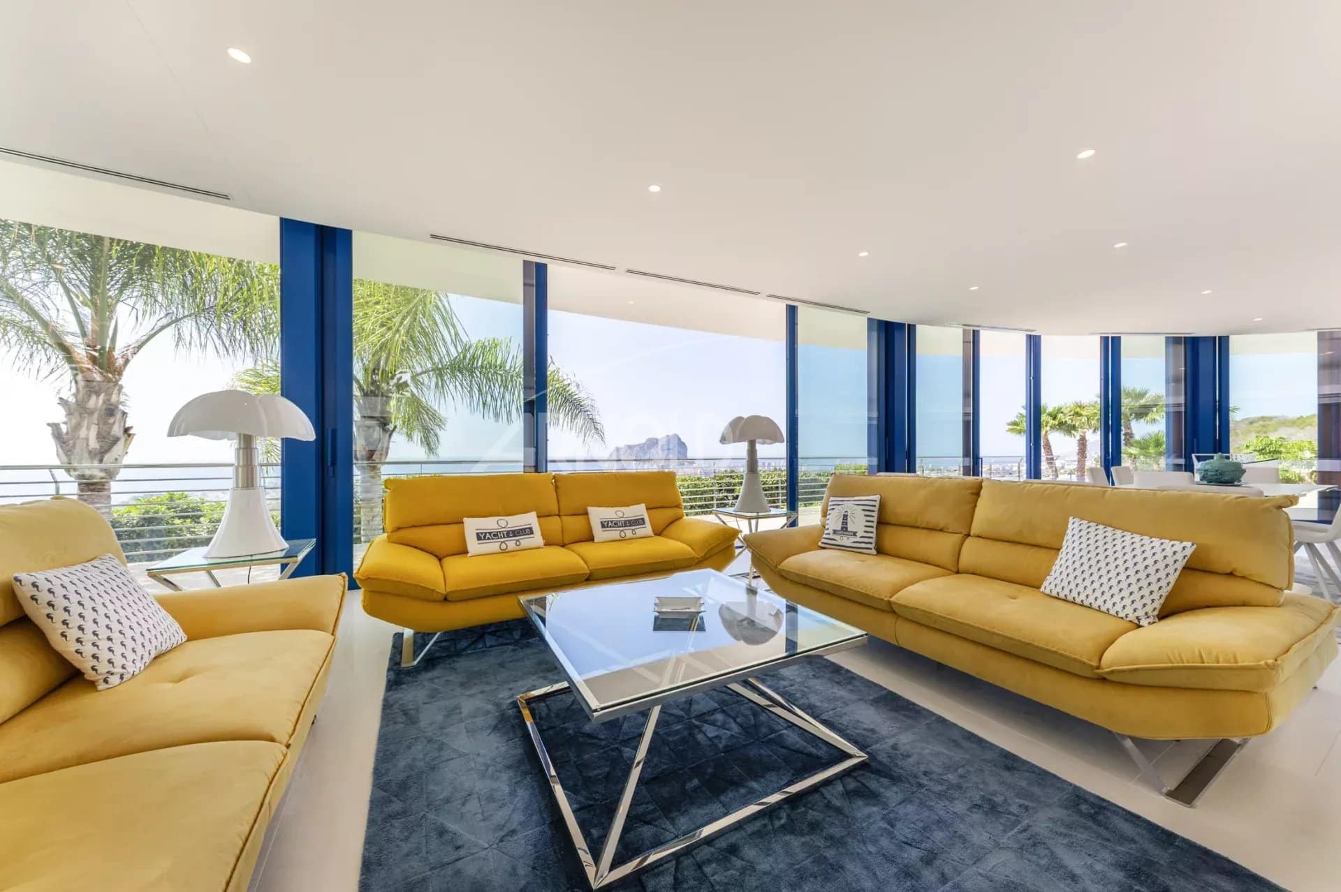 Modern and bright interior of a villa with sea views in Calpe, Spain.